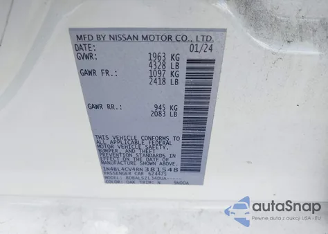 2024 Nissan Altima Sr Fwd из США, поврежденный, VIN 1N4BL4CV4RN381548